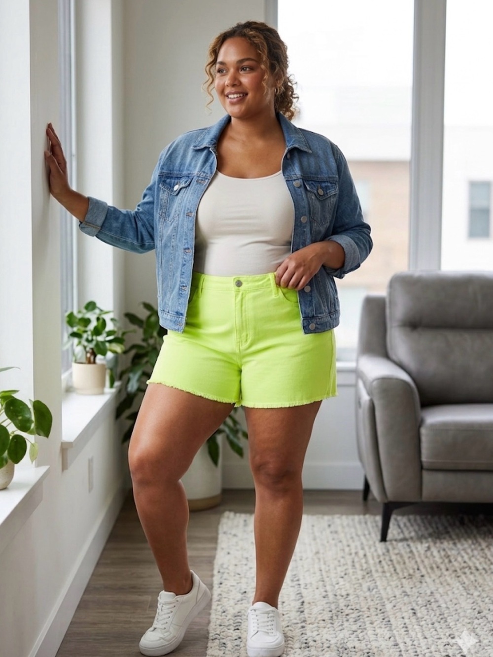 WILD FABLE GREEN NEON FRINGED BOTTOM SHORTS - SIZE 16